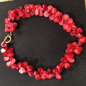 Red bead necklace with gold toggle